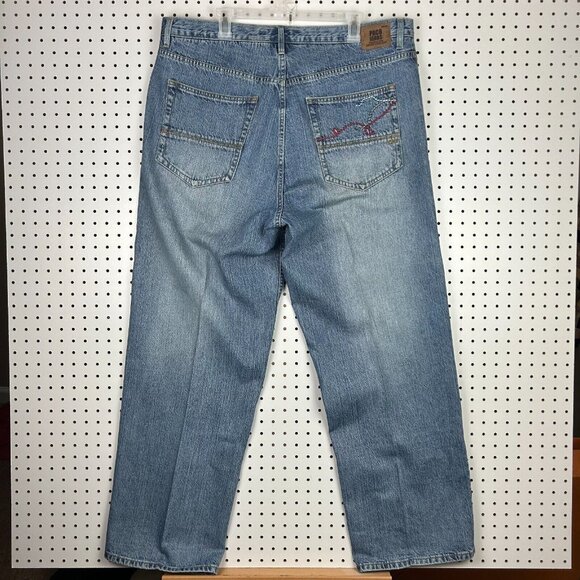 Paco Y2K Light Wash Denim Jean 40x33 Stitched 90s Streetwear Skate Baggy Hip Hop - Picture 1 of 7